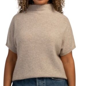 NWT TAHARI Cashmere Over Washed Short Sleeve Funnel Neck Sweater Size US XL